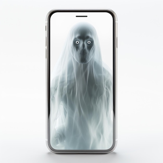 fundo branco transparente e fantasma branco no telefone