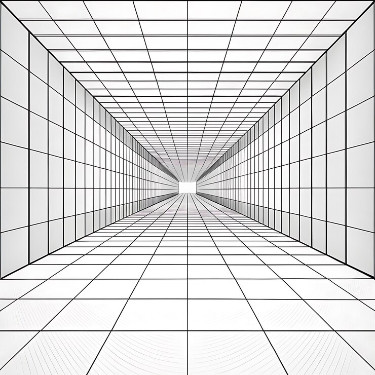 Foto fundo branco um grande túnel que tem um chão branco com muitas janelas