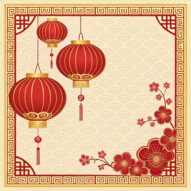Fundo chinês elegante com moldura vermelha dourada com espaço de texto 2025