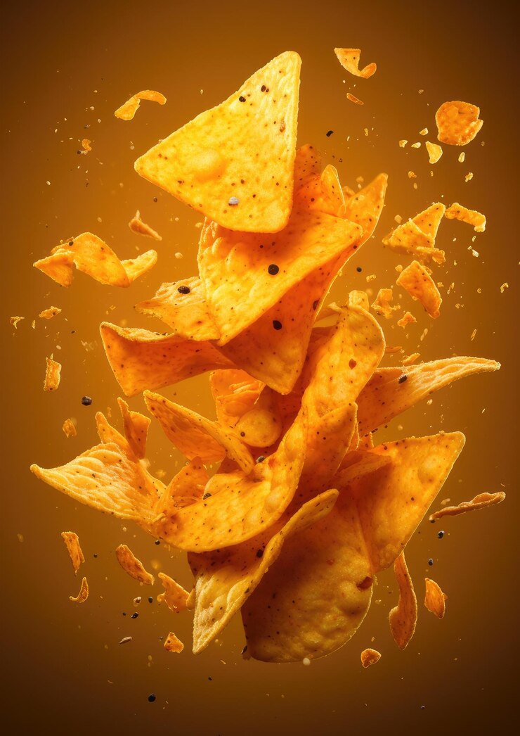 Foto fundo claro de doritos voadores ia generativa