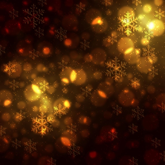 Foto fundo colorido brilhante de natal e ano novo com flocos de neve e efeito bokeh