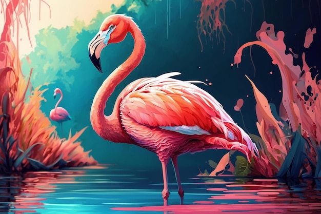 Fundo colorido com flamingo