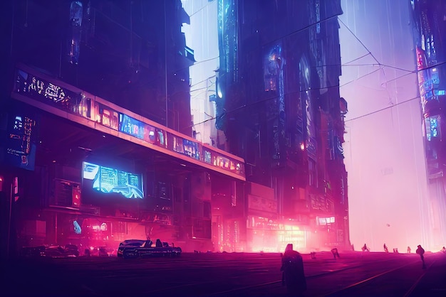 Fundo colorido da cidade do metaverso Cyberpunk Arte conceitual Pintura digital