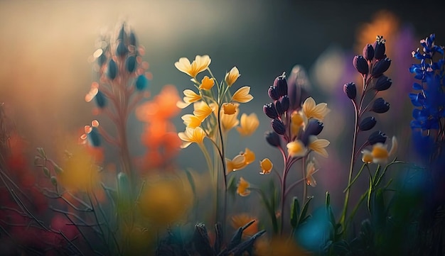 Fundo colorido das flores da primavera da foto efeito bokeh desfocado