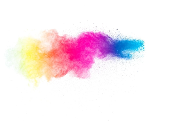 Fundo colorido de explosão de pó pastelrainbow respingo de poeira de cor no fundo branco