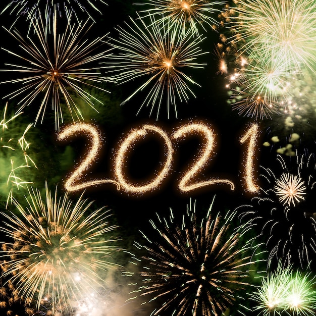 Foto fundo colorido de fogos de artifício de ano novo de 2021