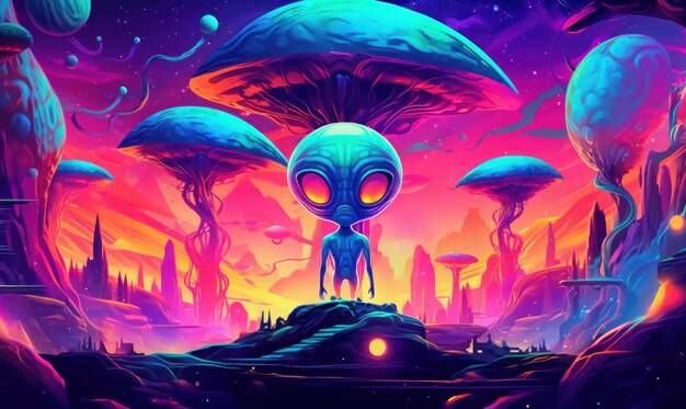 Fundo colorido de ilustração alienígena Generative Ai