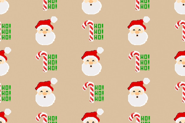 Fundo colorido de padrão de Natal feito com Pixel Art. Papel de parede de Natal engraçado.