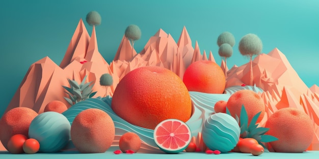 Fundo colorido do horário de verão com IA generativa de frutas tropicais