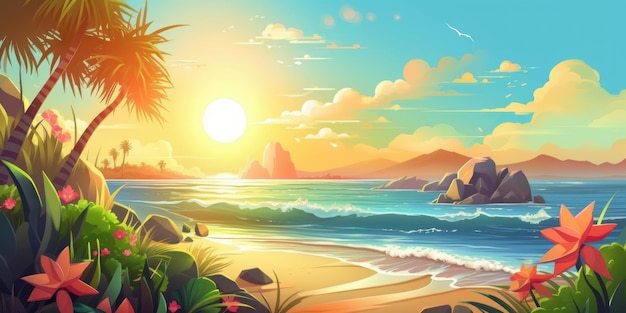 Fundo colorido do horário de verão com IA geradora de vista de paisagem tropical