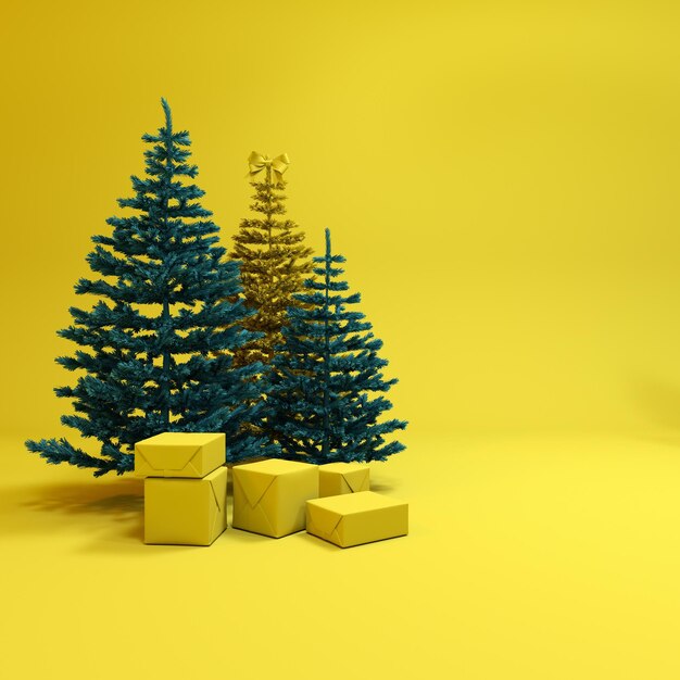 Fundo com árvores de Natal Cartão de Natal de ano novo renderização em 3d