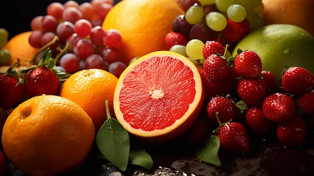 fundo com close de frutas frescas