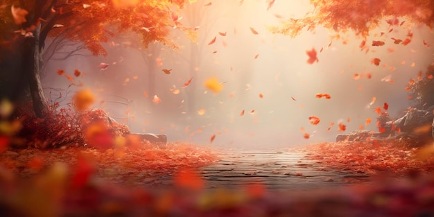 fundo com cores outonais mostrando a beleza das folhas caindo e o aconchego de uma época de colheita IA generativa