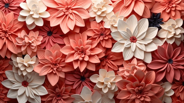 Fundo com diferentes flores na cor do coral