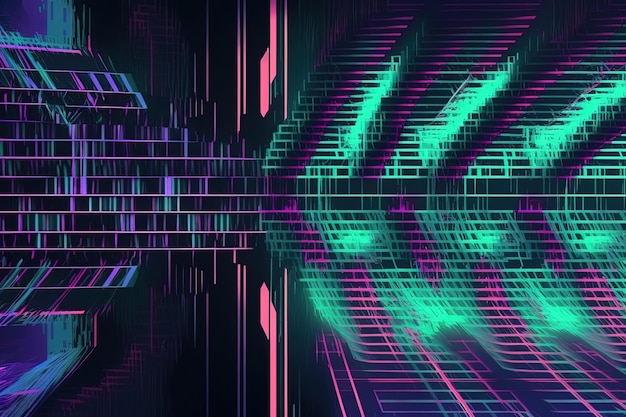 Fundo com falha digital entrelaçada e efeito de distorção Design futurista de cyberpunk Futurismo retrô webpunk rave anos 80 anos 90 cyberpunk