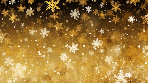 Foto fundo com flocos de neve na cor dourada