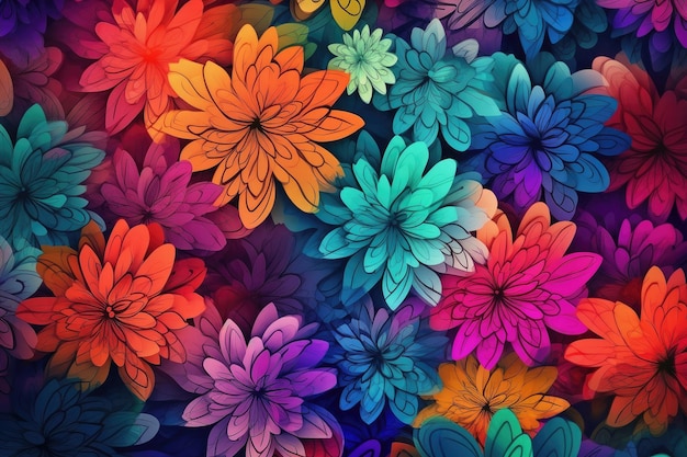 Fundo com flores coloridas Generative AI