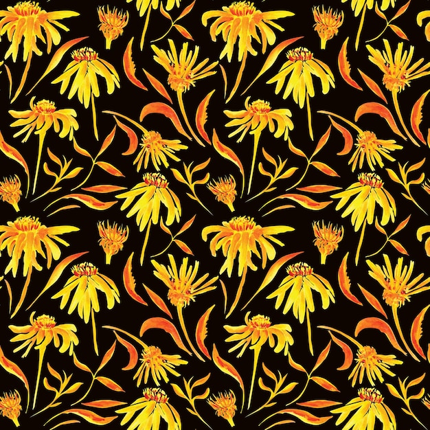 Fundo com flores e folhas amarelas e laranja para design