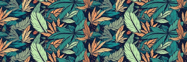 Fundo com folhas de maconha Padrão perfeito com ilustração de IA generativa de cannabis