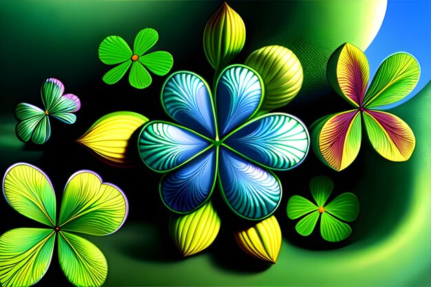 Fundo com folhas de trevo verde para o dia de São Patrício Shamrock símbolo da fortuna Generative AI