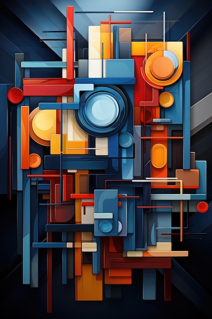 Fundo com formas geométricas coloridas Pintura cubista abstrata