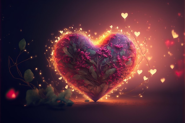 Fundo com ilustração de papel de parede para o Dia dos Namorados com um coração de detalhes de flores e colorido