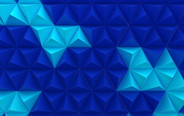 Fundo com pirâmides triangulares azuis e azuis profundas, renderização 3D