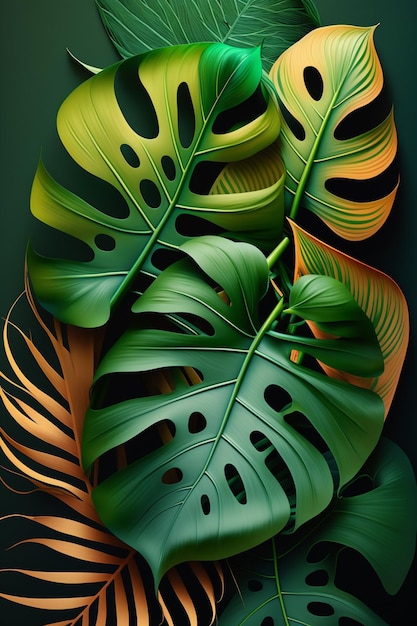 Fundo com plantas monstera