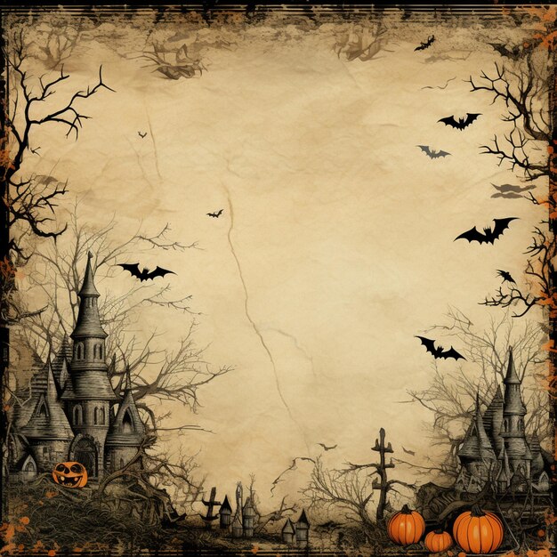 Foto fundo com tema de halloween com um castelo generativo ai