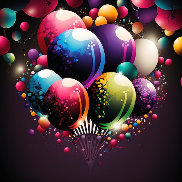 Foto fundo com um grupo de balões coloridos. ilustração digital
