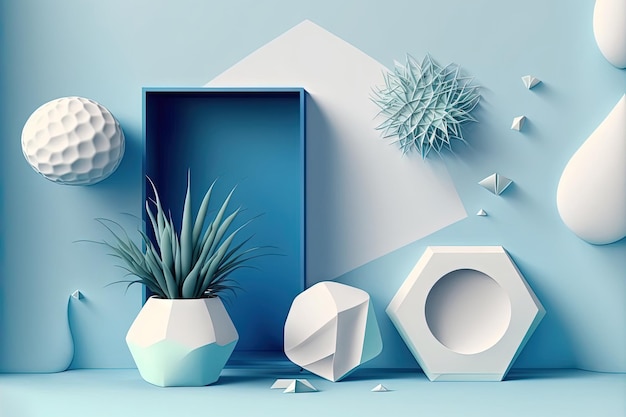 Fundo com uma tonalidade azul abstrata e formas geométricas para colocar produtos ou escrever