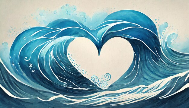 fundo conceitual mão desenhando uma forma de coração com onda de água