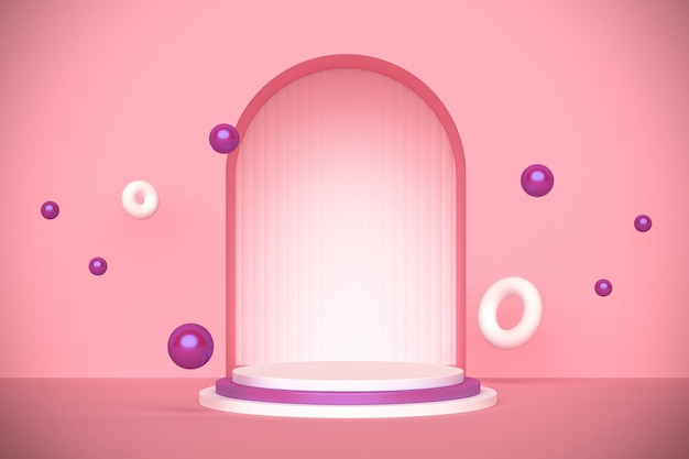 Fundo cosmético de glamour mínimo para apresentação de produto Vitrine de pódio com elementos cor-de-rosa para garrafas de cosméticos e plataforma para exibição do produto Ilustração de renderização 3D
