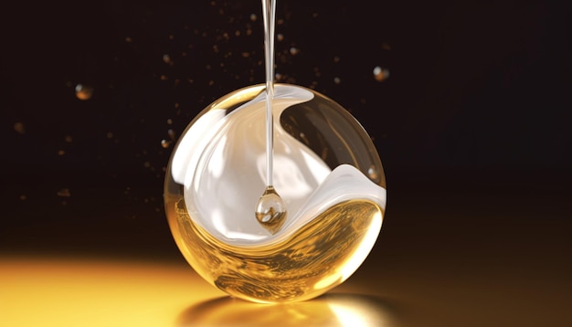 Fundo cosmético de soro de bolha com ouro e branco