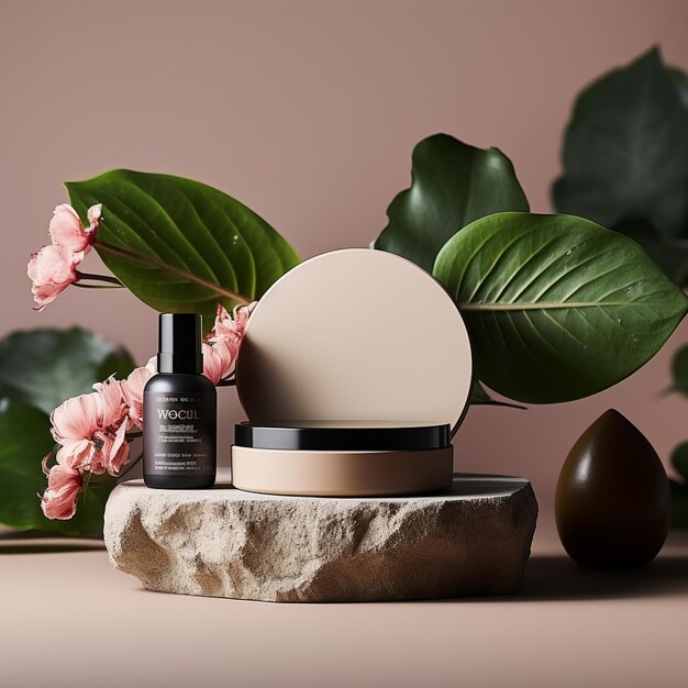 Fundo cosmético para apresentação de produtos Pódio de estuque bege em geometria circular de cor bege