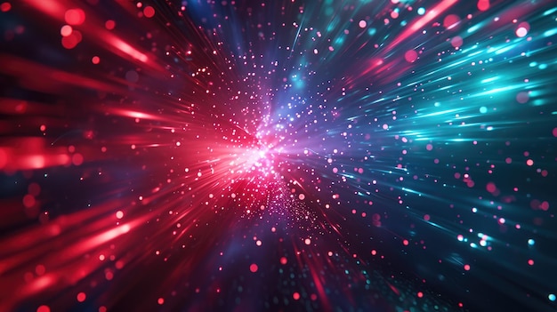 fundo cósmico abstrato com luzes laser vermelhas e azuis coloridas