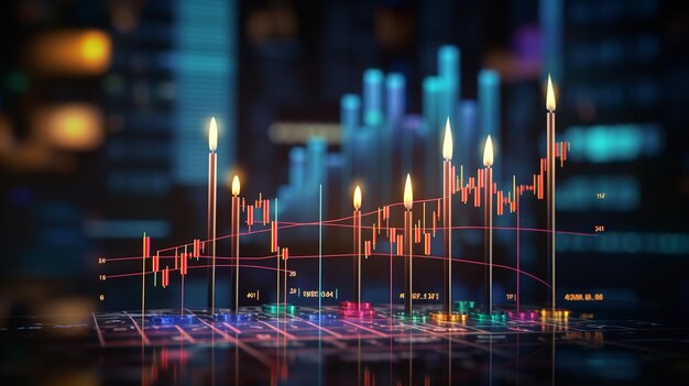 Fundo criativo do gráfico do mercado de ações forex com vela real incluída como diversão Generative AI