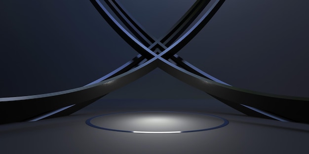 Fundo curvo do pódio Fase circular e ilustração 3D de curvas de base abstrata de luz escura