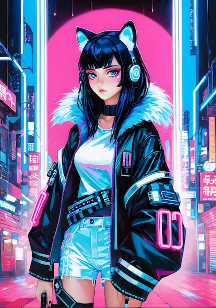 fundo cyberpunk com luzes rosas e azuis GIRL