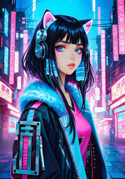 fundo cyberpunk com luzes rosas e azuis GIRL