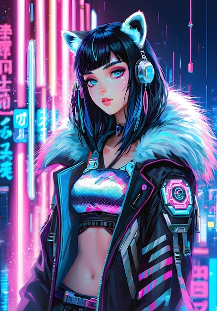 fundo cyberpunk com luzes rosas e azuis GIRL