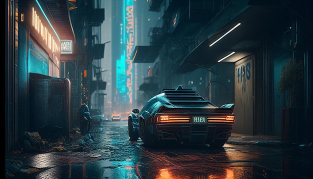 Fundo cyberpunk da rua da cidade no meio da noite