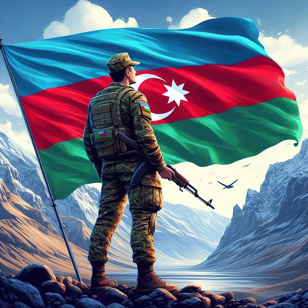 Foto fundo da bandeira erbaijan soldado