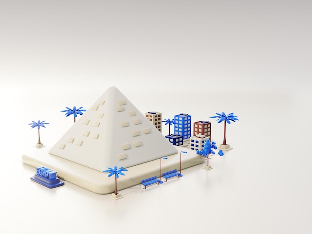 Foto fundo da cidade do egito de ilustração 3d com pirâmide como um marco e construção simples ao redor