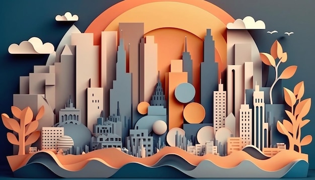 Fundo da cidade moderna em estilo de corte de papel Generative AI