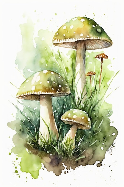 fundo da floresta com aquarela de cogumelo