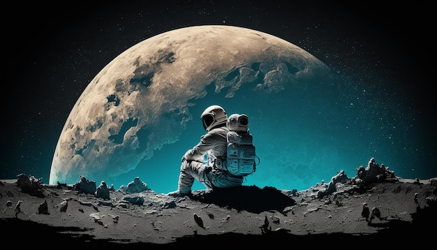 Fundo da lua com imagem de astronauta ai gerou arte