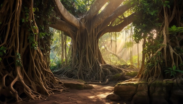 fundo da natureza da árvore banyan gigante