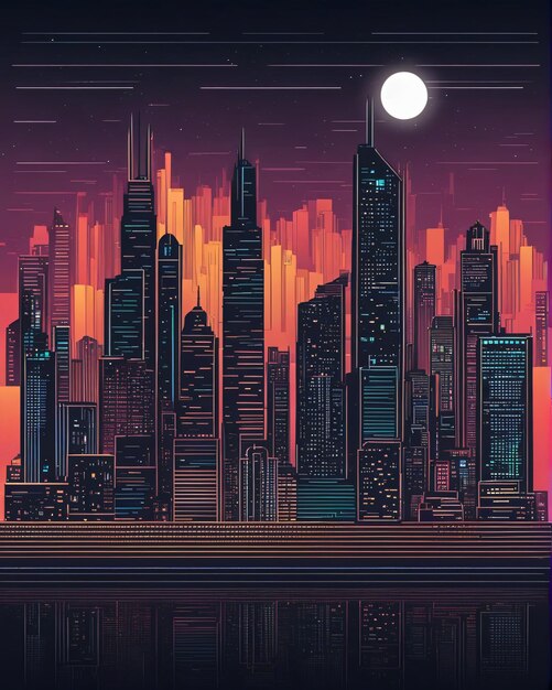 Fundo da noite da paisagem urbana cibernética da cidade de Dubai