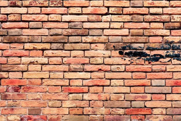 Fundo da parede de tijolo de alvenaria de textura. Textura de tijolos com arranhões e rachaduras